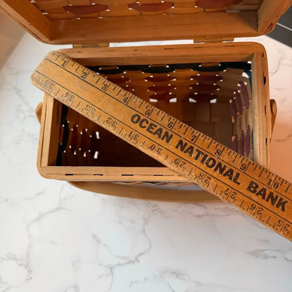VTG Patriotic Stars Woven Wood Basket Lid Decor